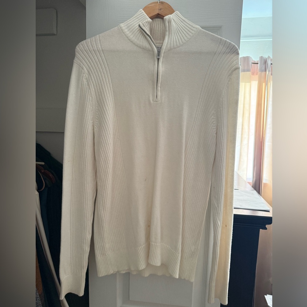 Mens White Calvin Klein Half-Zip Sweater Size Small